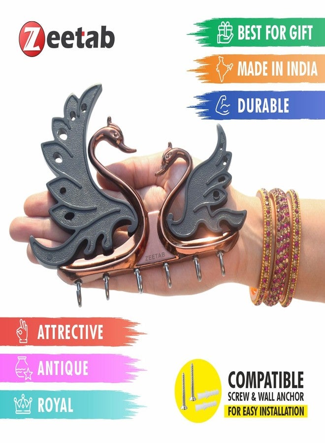 Zeetab Two Swan (Hans) Key Holder, Love Bird Key Stand with 6 Hook, Full Metal Wall Mount Hanger, Home Decor Gift (RG Black) - Image 3